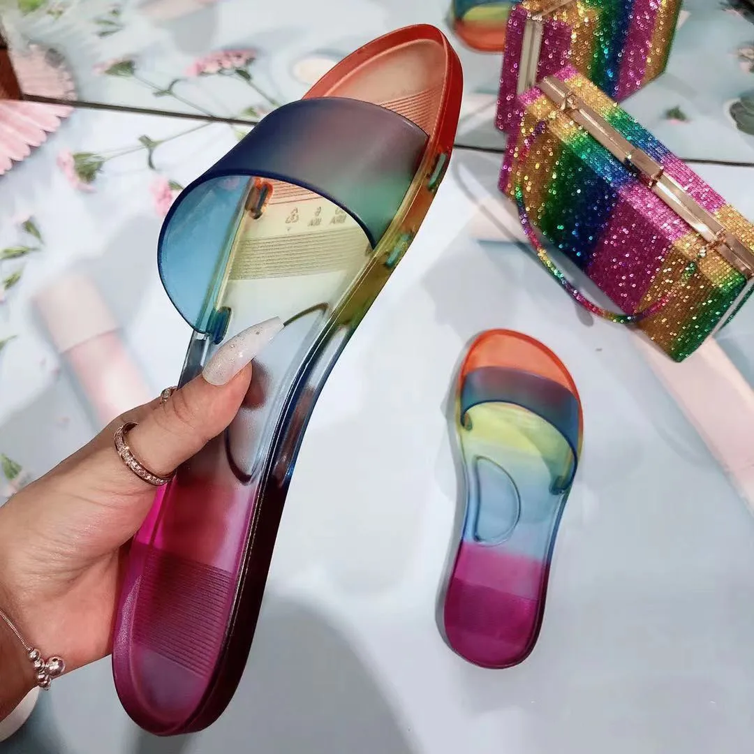 

Fashion Plus Size Women's Shoes 2022 Ladies Shining Diamond Jelly Slippers Matching Diamond Small Square Shoulder Bag SHW118