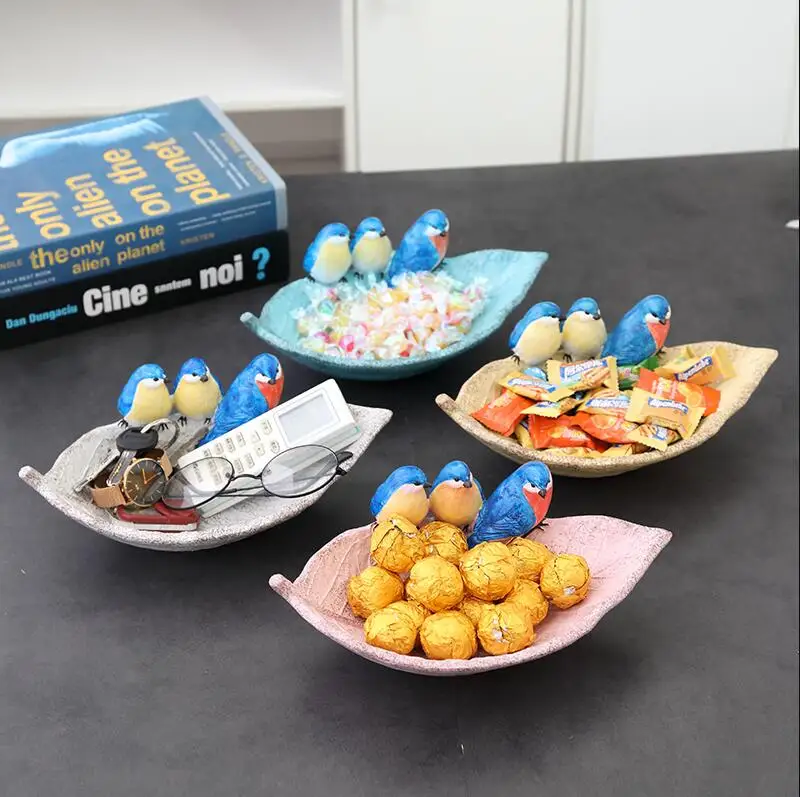 

European Resin Leaf Shape Bird Key Storage Remote Control Storage Box Candy Dish Decoration Home Liviingroom Furnishings Crafts
