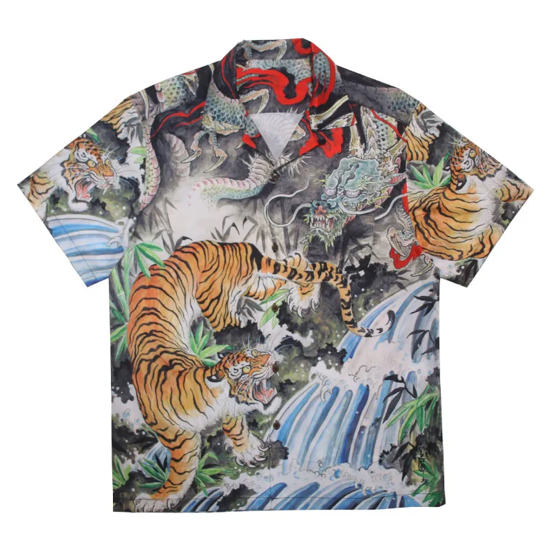 WACKO MARIA Shirt Streetwear Dragon Tiger Print Men Women 1:1 Wacko Maria Oversized Hawaiian Shirt
