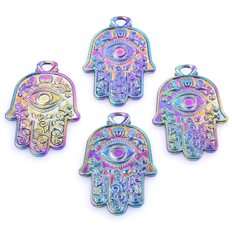 

3pcs/Lot Rainbow Color Turkish Fatima Eyes Devil's Eye Lion Palm Pendant Alloy Punk Charms For DIY Handmade Jewelry Accessories