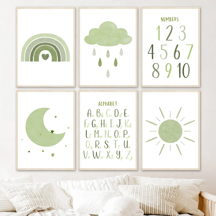 

Rainbow Sun Moon Cloud Alphabet Numbers Wall Art Canvas Painting Nordic Posters And Prints Wall Pictures Kids Room Nursery Decor