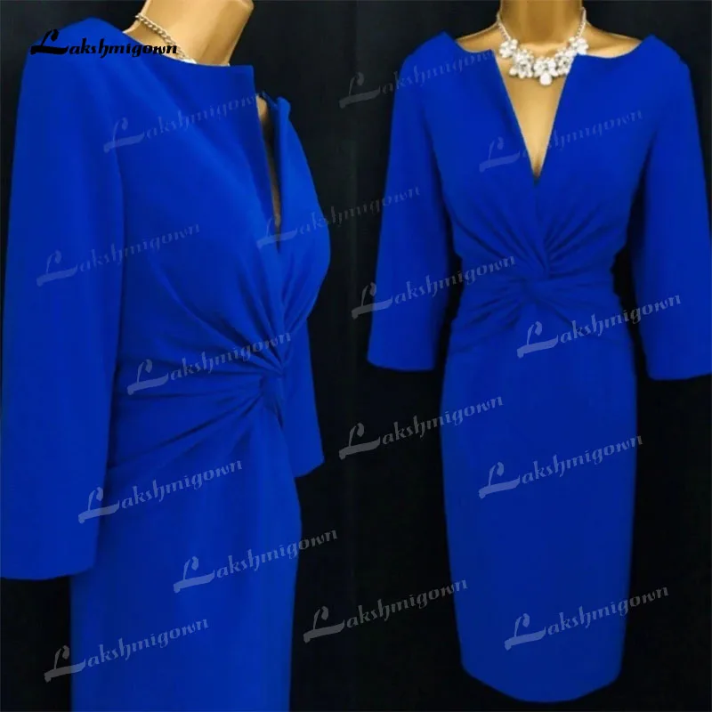 

Платье-футляр для матери невесты длиной до колена, атласное платье с V-образным вырезом и рукавом три четверти, с бантом, для гостей свадьбы