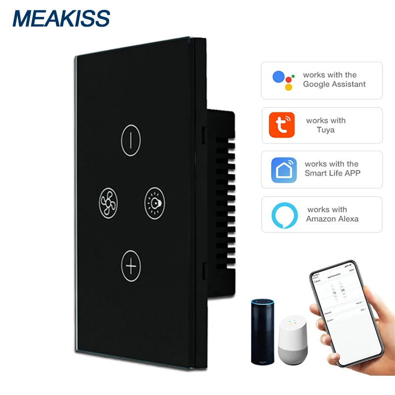 

MEAKISS Wifi fan light smart switch tuya App Alexa Google home voice control AC110V 220V neutral wire touch sensor switch