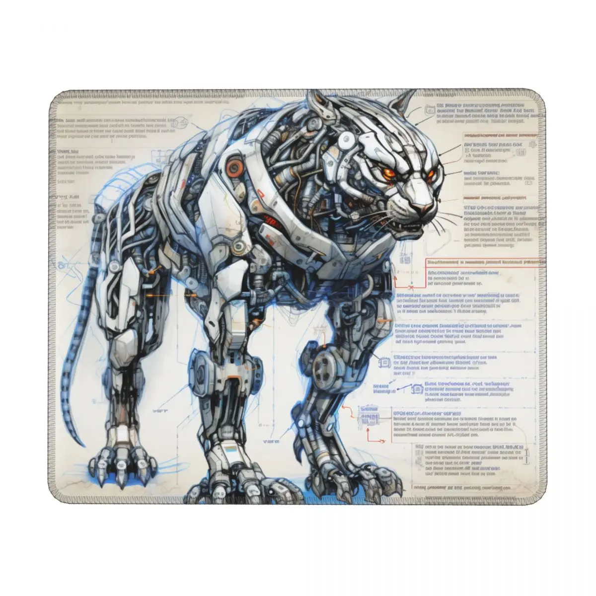 Line Drawing Robot Blueprints Rubber Table Mousepad Non Slip Soft Custom Mouse Pads