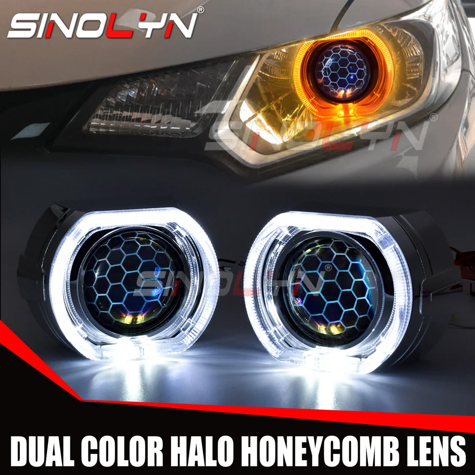 Sinolyn сотовые светодиодсветодиодный Биксеноновые линзы Angel Eyes для фар H7/H4 2 5 дюйма