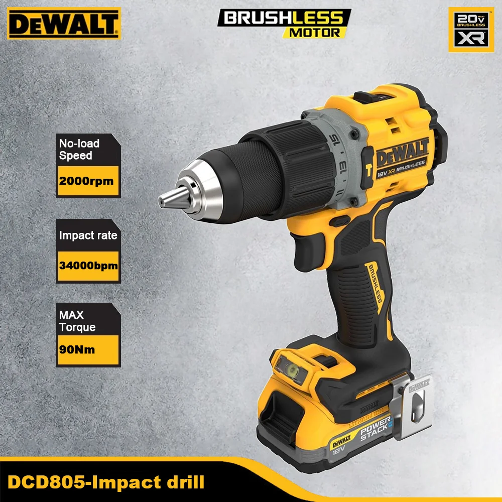 Dewalt DCD805 Wireless Impact Drill Rechargeable 90Nm 2000rpm 34000bpm Brushless Adjustable 2Speed LED Universal 20v&18v Battery
