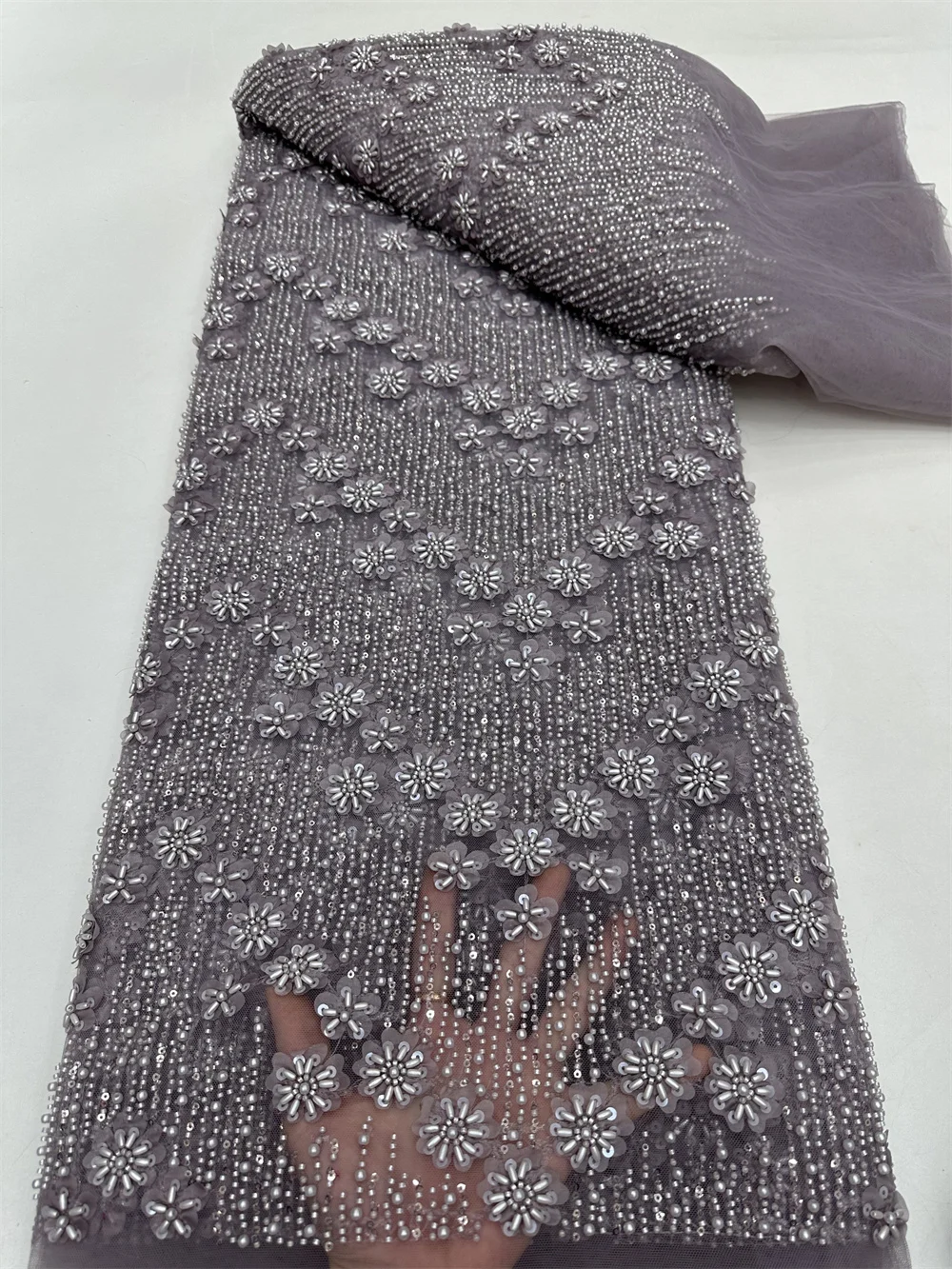 African Light Luxury Tulle Lace Fabric 5yards 2024 New High Quality Nigerian Sequins Beads For Sew Wedding