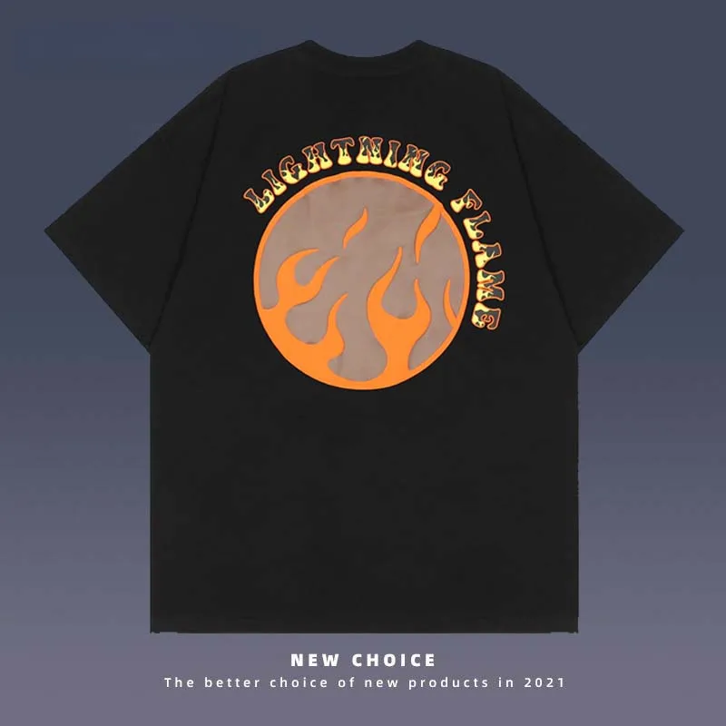 

Футболка мужская оверсайз с круглым вырезом, уличная одежда в стиле хип-хоп, с принтом огненного мяча, винтажный топ с короткими рукавами в с...