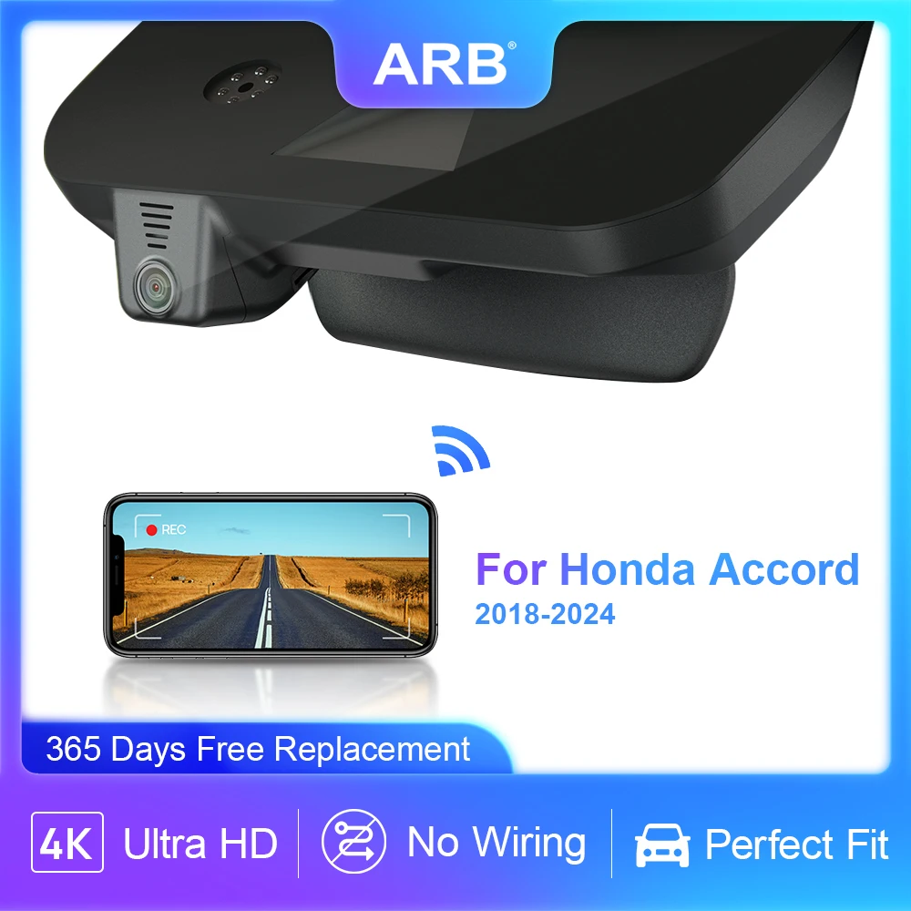 

Видеорегистратор 4K для Honda Accord 10, 11, 2018, 2019, 2020, 2021, 2022, 2023, 10th, 11-го поколения, ARB, 4K, 2024 P, Wi-Fi, UHD, Автомобильный видеорегистратор, видеорегистратор