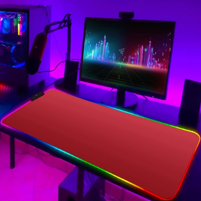 

Красный коврик для мыши, аксессуары для компьютера, аксессуары для ПК, геймерский подсветка, большой серый коврик для мыши, однотонные белые...