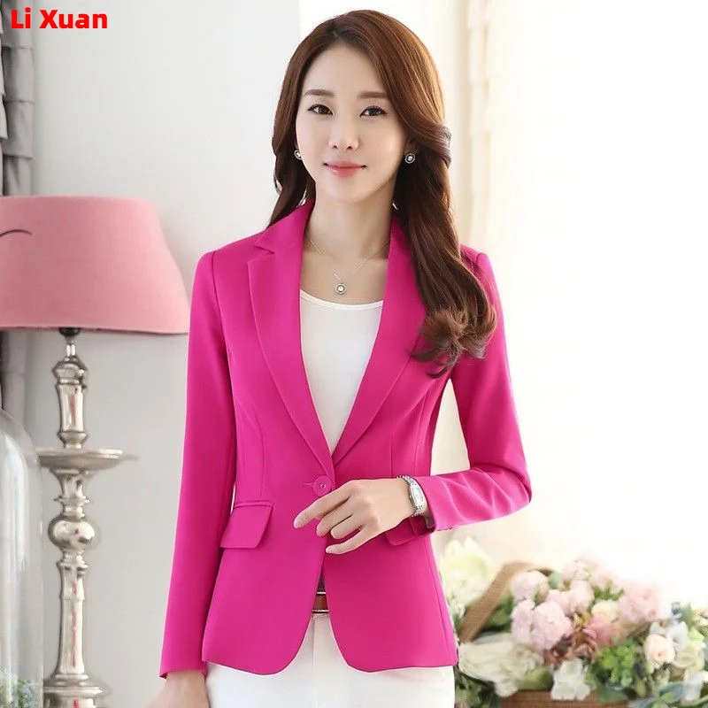 High Quality Korean Style Spring Autumn Coat Royal Blue Women Jacket  Long Sleeve Work Wear Office Uniform Blazer Outerwear