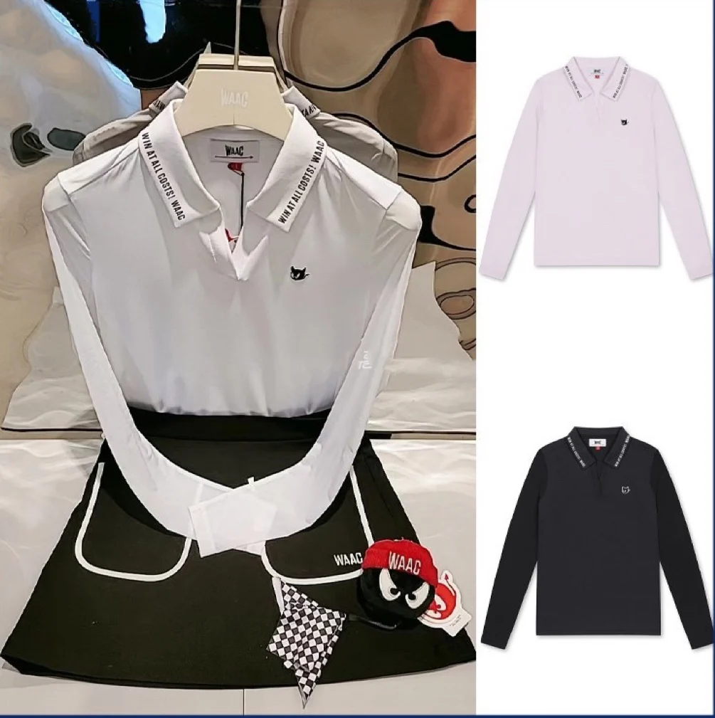 

Korean WAAC golf clothes Golf women's 23 summer lapel cold feeling stretch long sleeve T-shirt alphabet logo