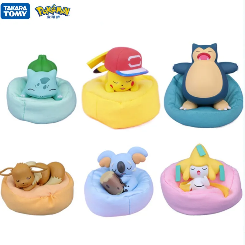 

Takara Tomy 6 Styles Pokemon Anime Toy Box Pikachu Eevee Sleeping Position Snorlax Jirachi Komala Bulbasaur Children's Toy Gift