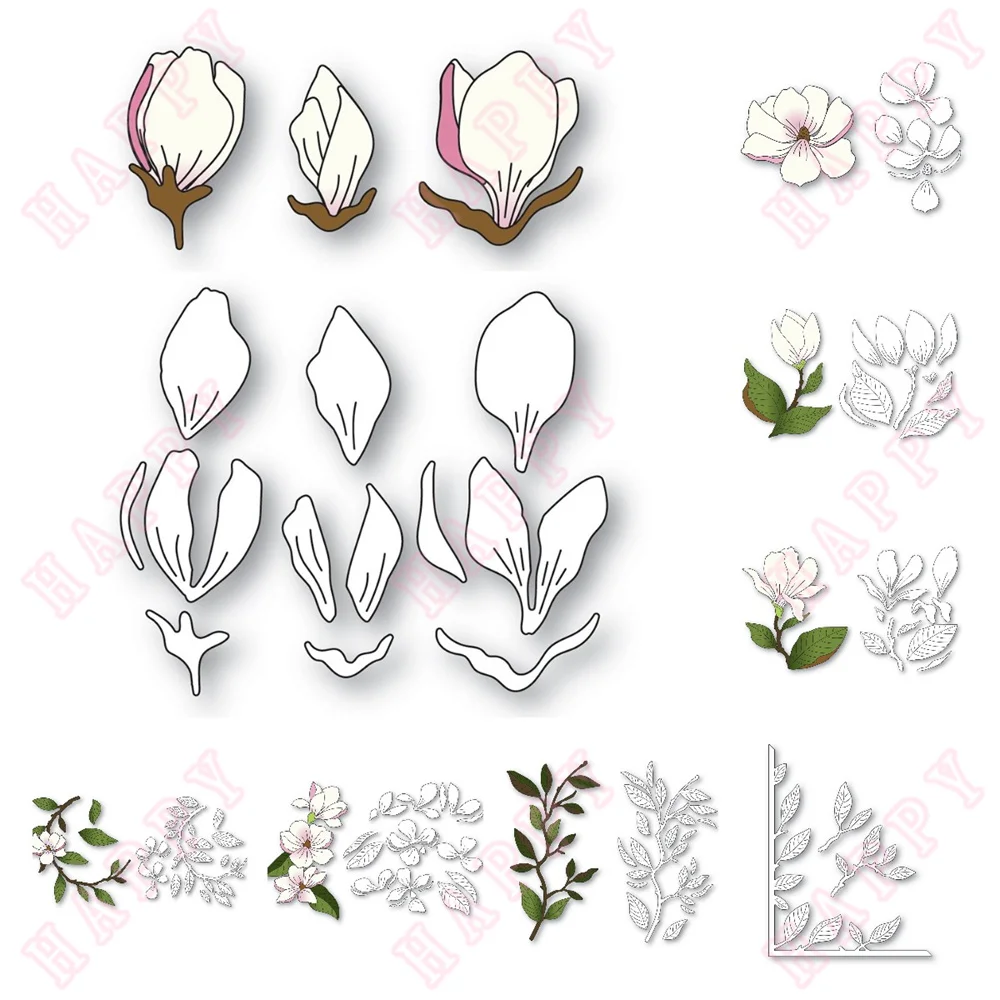 

Magnolia Floral Metal Cut Dies Stem Branch Corner For Decoration For DIY Scrapbook Diary Album Embossing Paper Craft Template