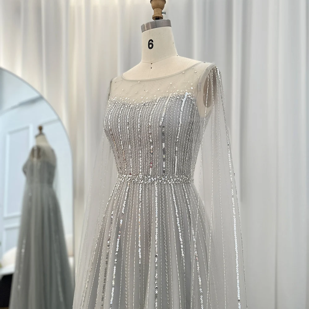 Jancember Elegant Sleeveless Folds Evening Dresses Crystal Formal Prom Costume With Cape Sweet Party Gown For Lady SCZ067