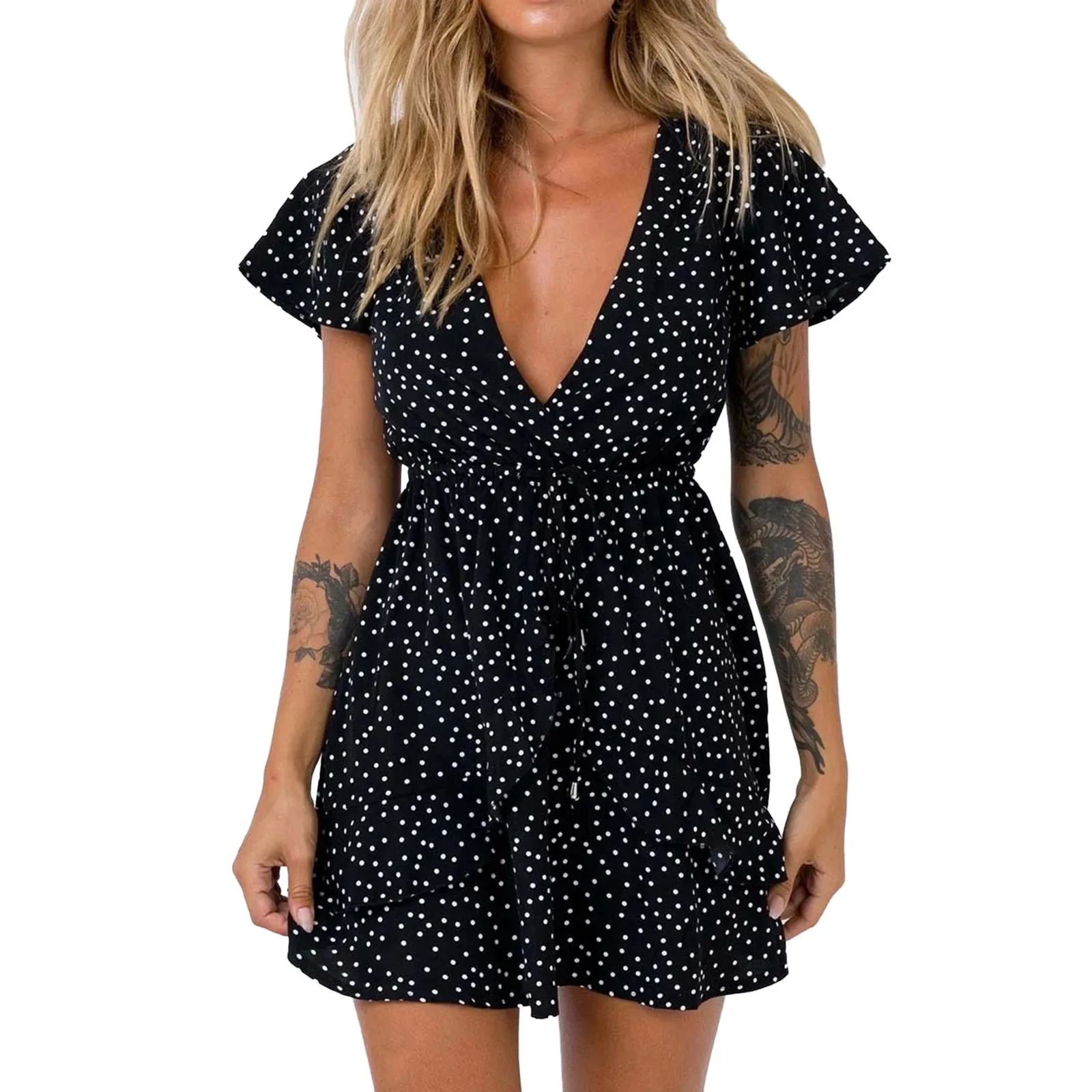 

Tassels Length Women Long Flapper Sleeve V-Neck Cocktail Dress Lace Midi Vintage Women's Dress
