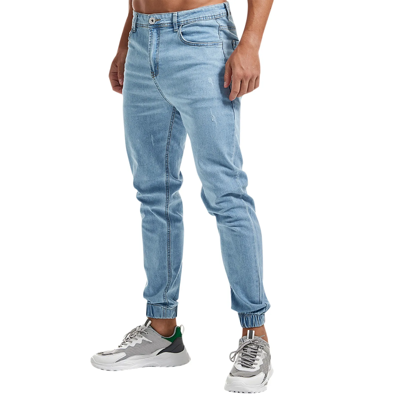 

Scratched Casual Fly Solid Pencil Pants Men's Jeans Pocket Zipper Denim Trousers Men's pants