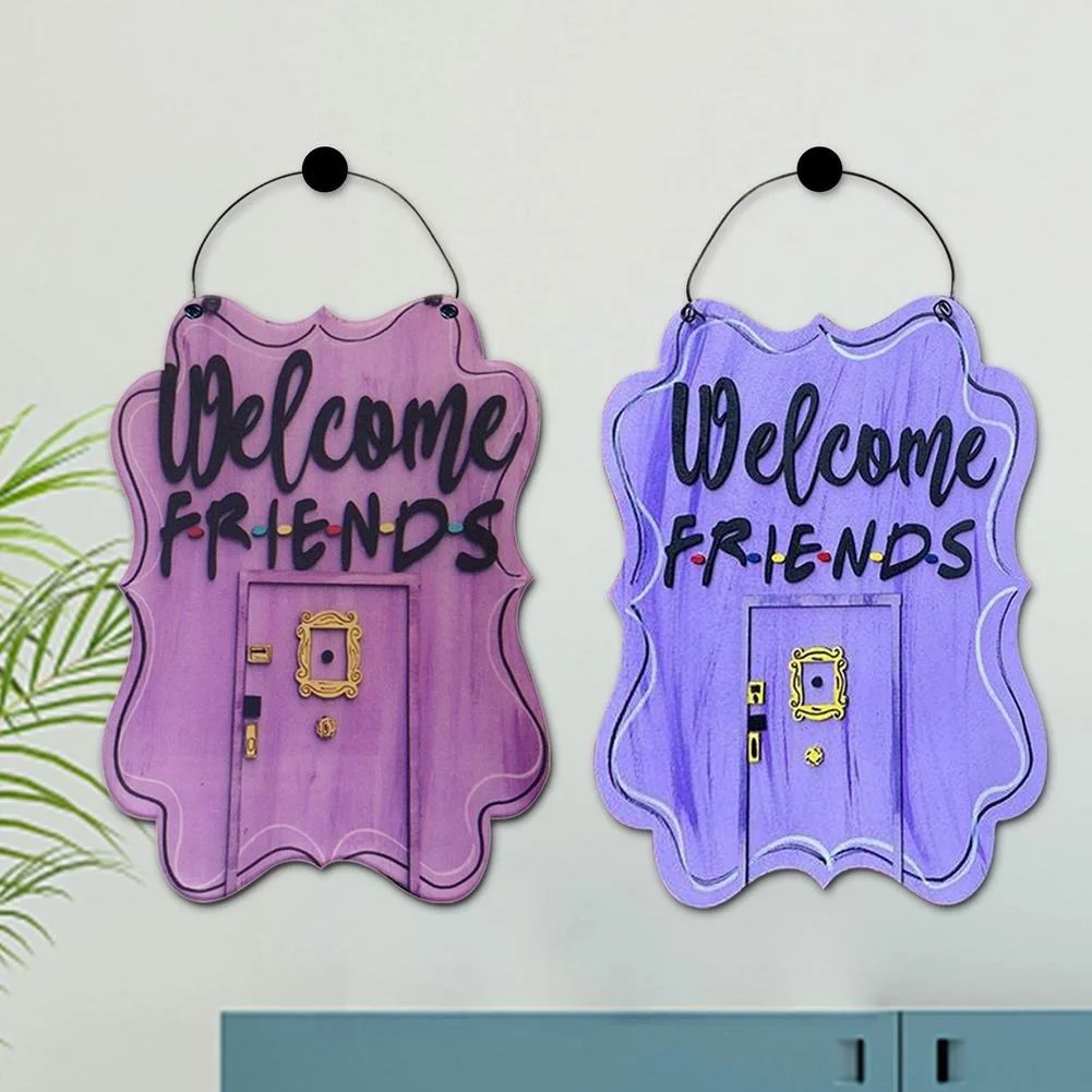 

Hanger Welcome Friends Sign Door Wooden Retro Hanging Board Front Door Sign Fans Gift Wreath Housewarming House Decor Farmhouse