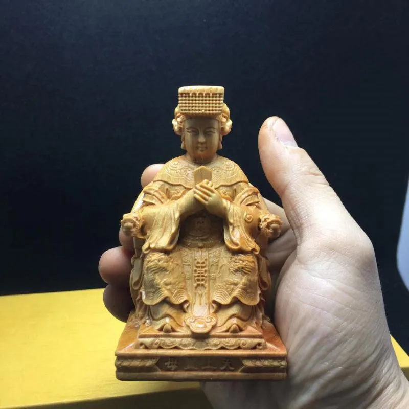 

10*6*5cm Wood Fengshui Retro Chinese Guanyin Buddha Statue Auspicious Hand Carving Living Room Home Putting Decorate Craft