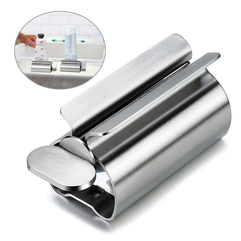 

Stainless Steel Toothpaste Squeezer Lazy Manual Press Toothpaste Dispenser Toothbrush Holder Bathroom Accessories