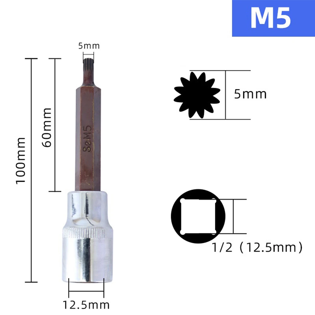 

1pc 100mm M5-M18 12.7mm Drive Wrench Socket Adapter 12 Point Screwdriver Bit For 1/2'' Electric Wrench Ratchet Wrench