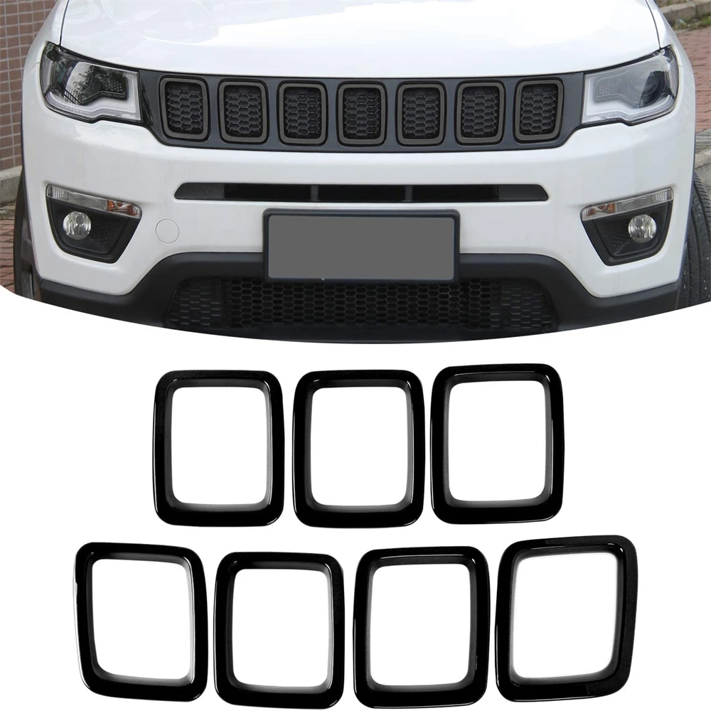 

​Grille Inserts ABS Front Grill Cover Exterior Accessories for Jeep Compass MP 2017-2020 Carbon Fiber Finish