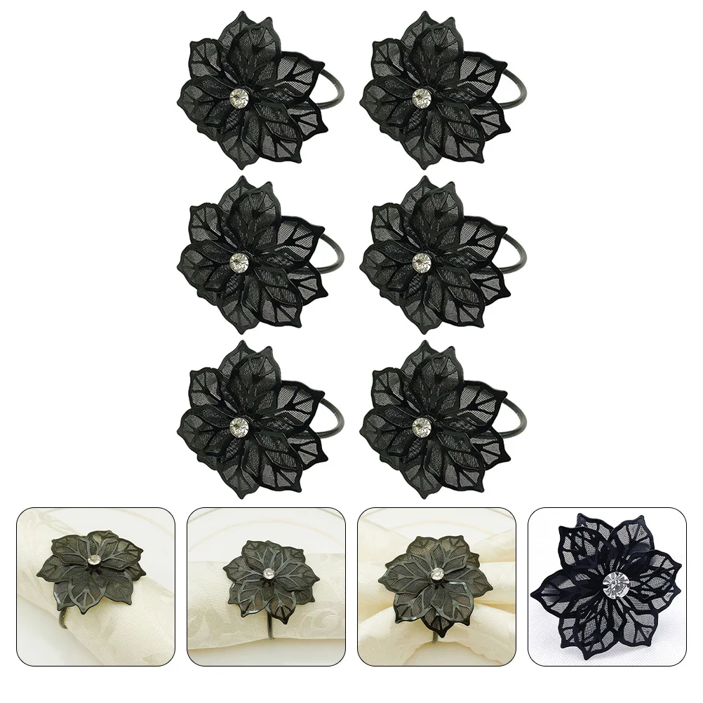 

Napkin Flower Rings Black Ring Buckle Party Set6 Decoration Holder Decorative Holders Dining Table Serviette