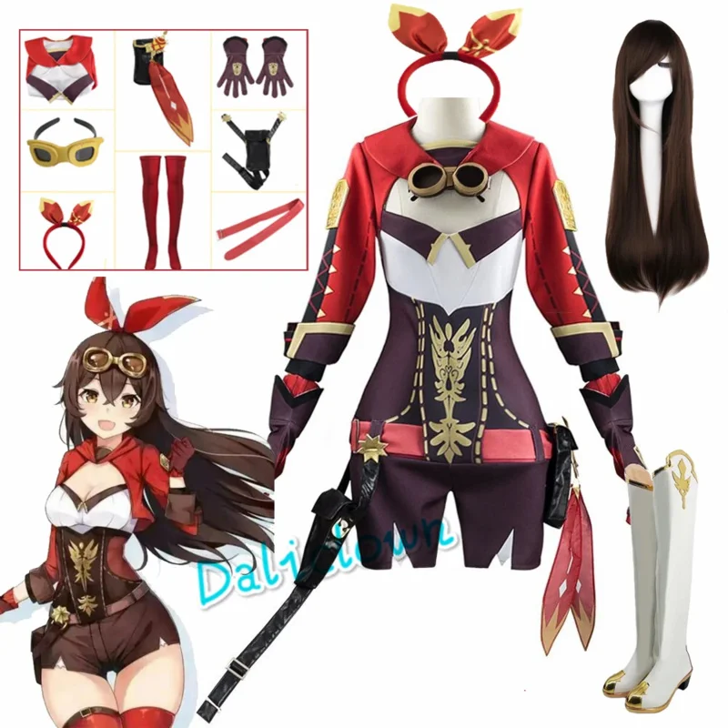 Игра GenshinImpact Янтарный костюм для косплея обувь парик кролика девочек комбинезон