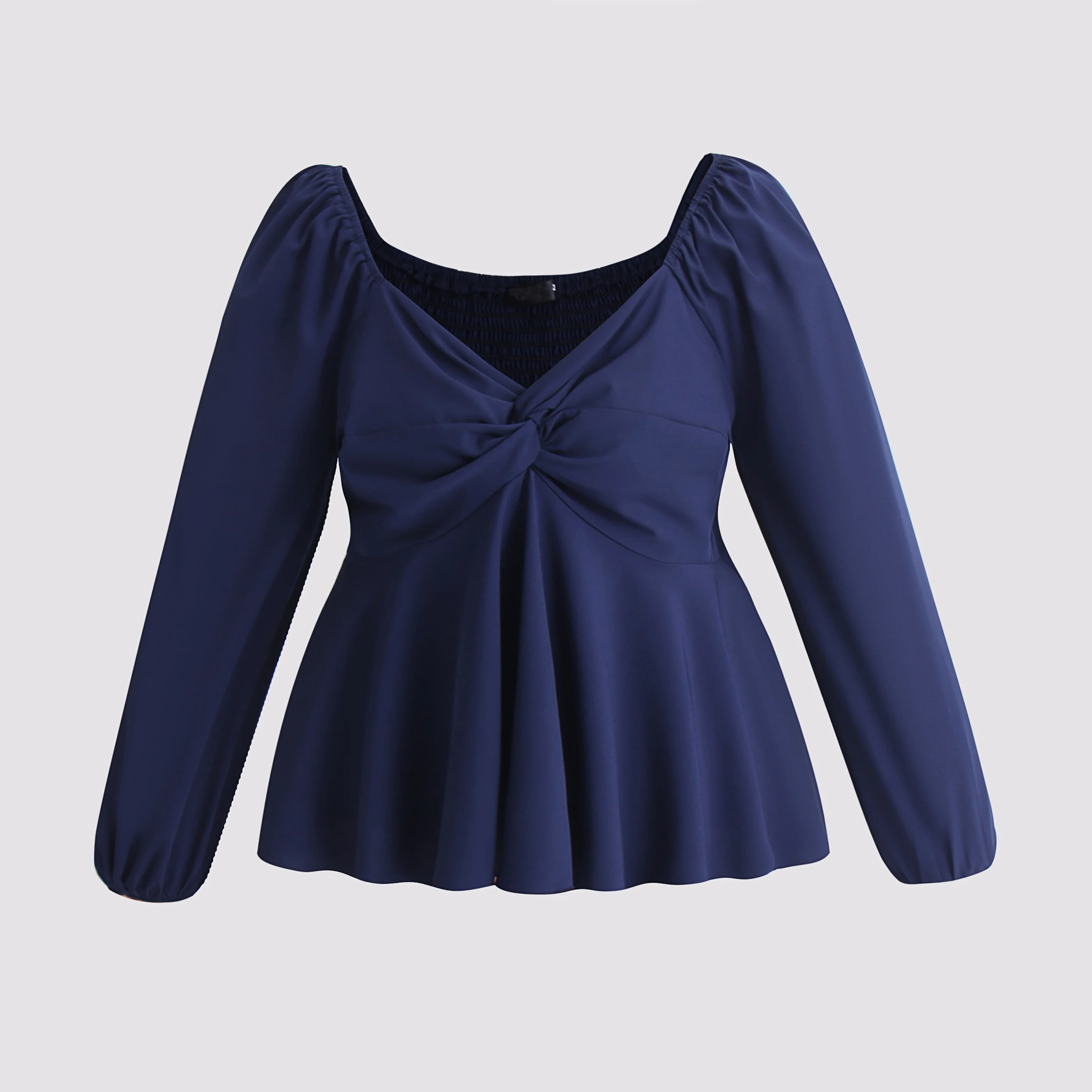 Plus Size 4XL Woman Peplum Blouse Summer 2022 Fashion Elegant Blue Long Sleeve Oversized Tops Ladies Tunic Large Size T-Shirt