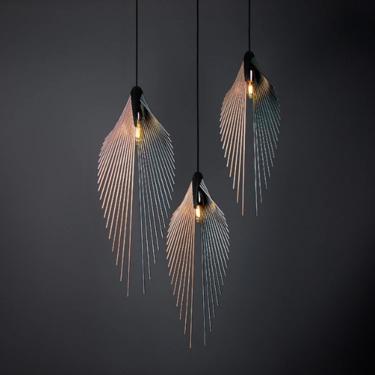 

Bar Counter Pendant Lights Black Iron Art Modern Simple Style Hanging Lamp Bulb Nordic Hotel Decoration Chandelier