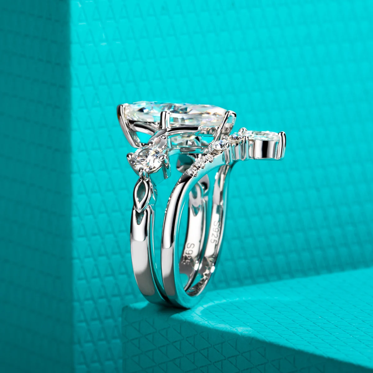 Фото rupaJewel 3ct Marquise Cut D Цвет Муассанит Обручальные Кольца 18 К Позолота Стерлингового Серебра 925 Корона Набор Свадебных Колец Для Девочек №4