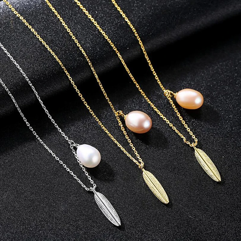 

[MeiBaPJ]Real Freshwater Pearl Simple Personality Pendant Necklace 925 Solid Silver Fine Jewelry for Women
