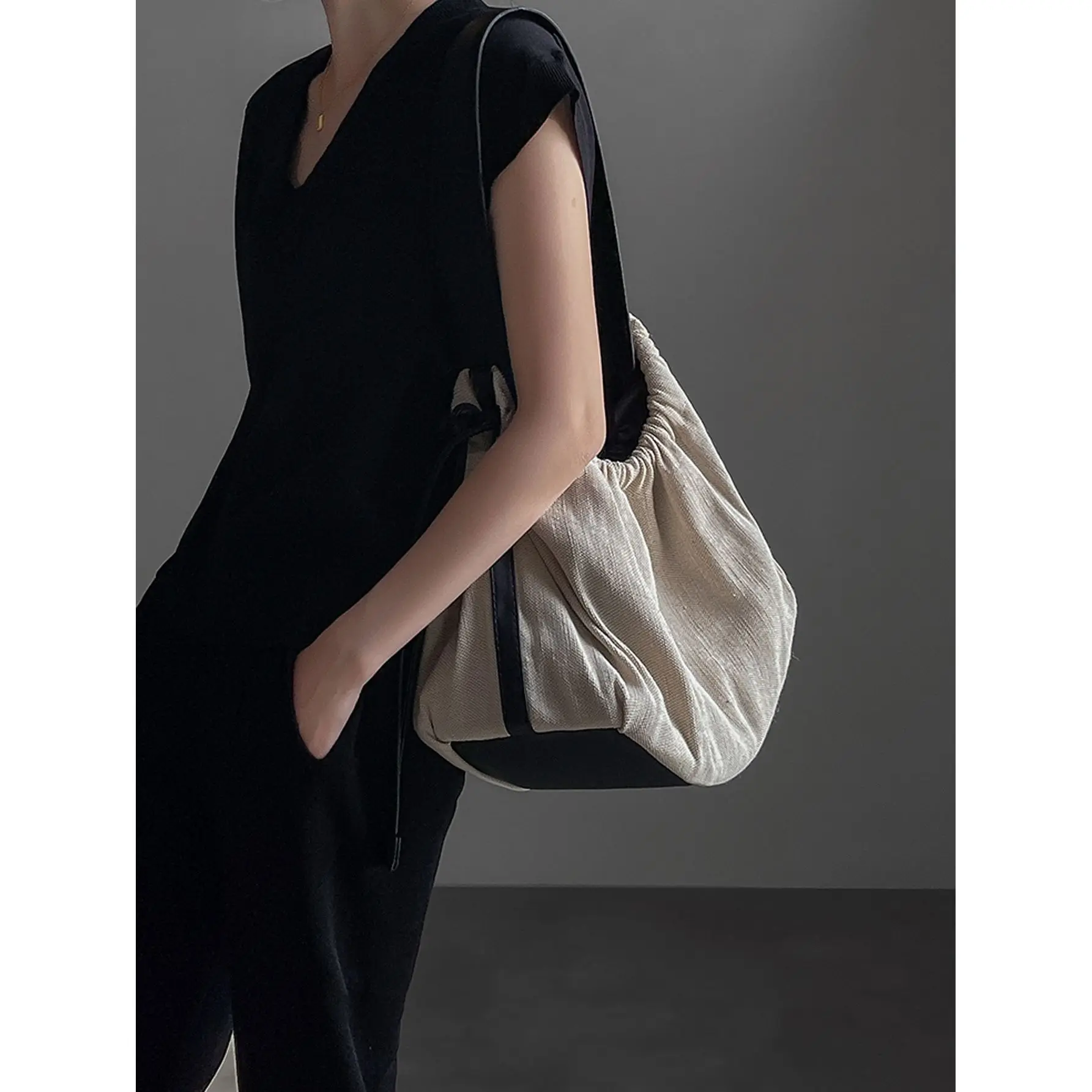 Женская Льняная сумка через плечо со шнурком большие сумки-Хобо кошелек простая