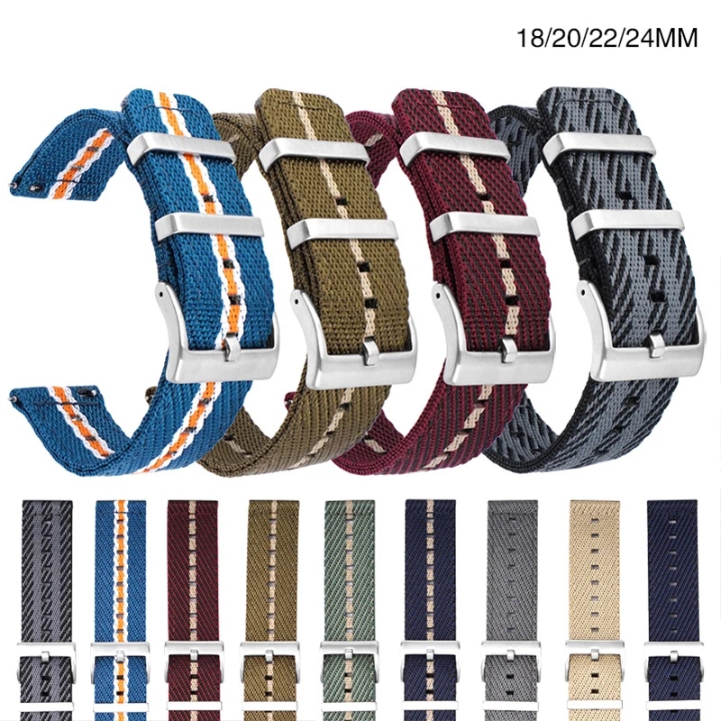 

Multi-Color Quick Release Diagonal Stripe Nylon Strap 20 22mm Double Steel Ring for Samsung Watchband Replacement