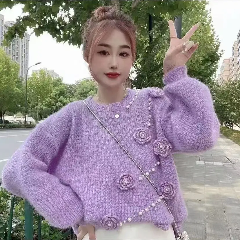 

Plus Fleece O-neck Women Sweater Long Sleeve Knitted Loose Warm Autumn Winter Female Pullover Fashion 2023 Sweater Femme Y25