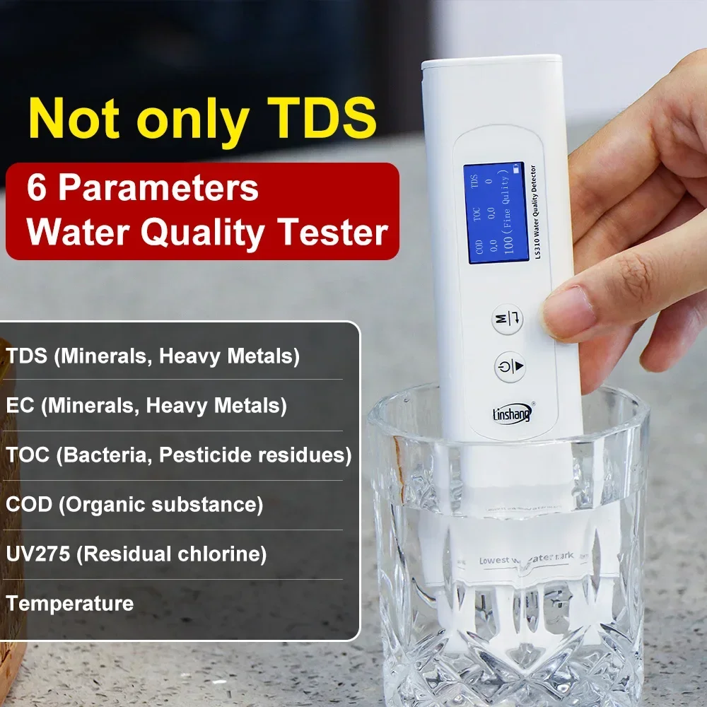 Фото Тестер качества воды Tds Ec Meter Ppm Cod Toc Профессиональный цифровой тестер качества воды для питьевой воды Прочный LS310 №4