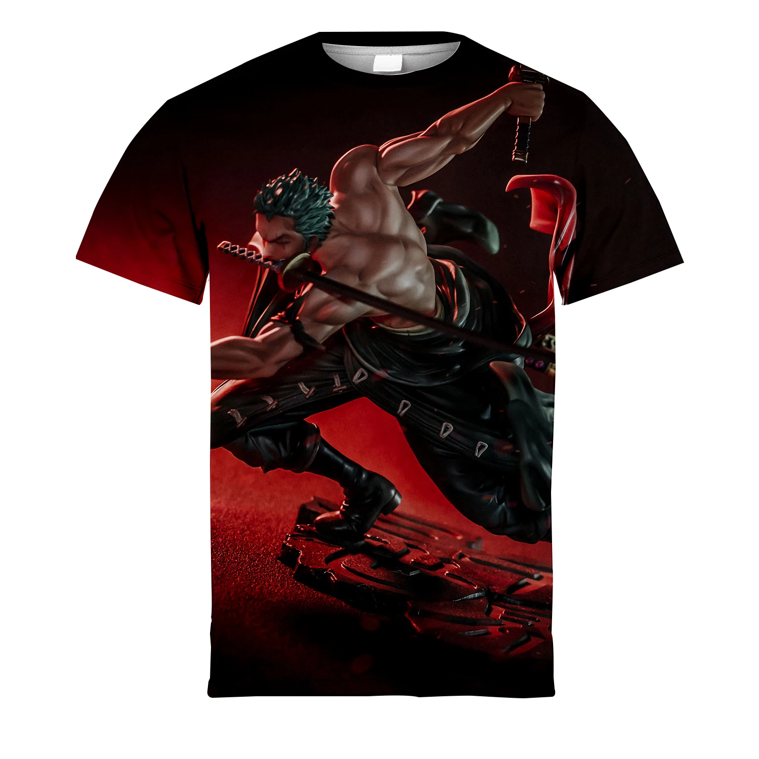 

One Piece Of One Piece T-Shirt Digital Printing 3d Animation Two Yuan Luffy Short-Sleeved Children'S Adult Parent-Child Jacket