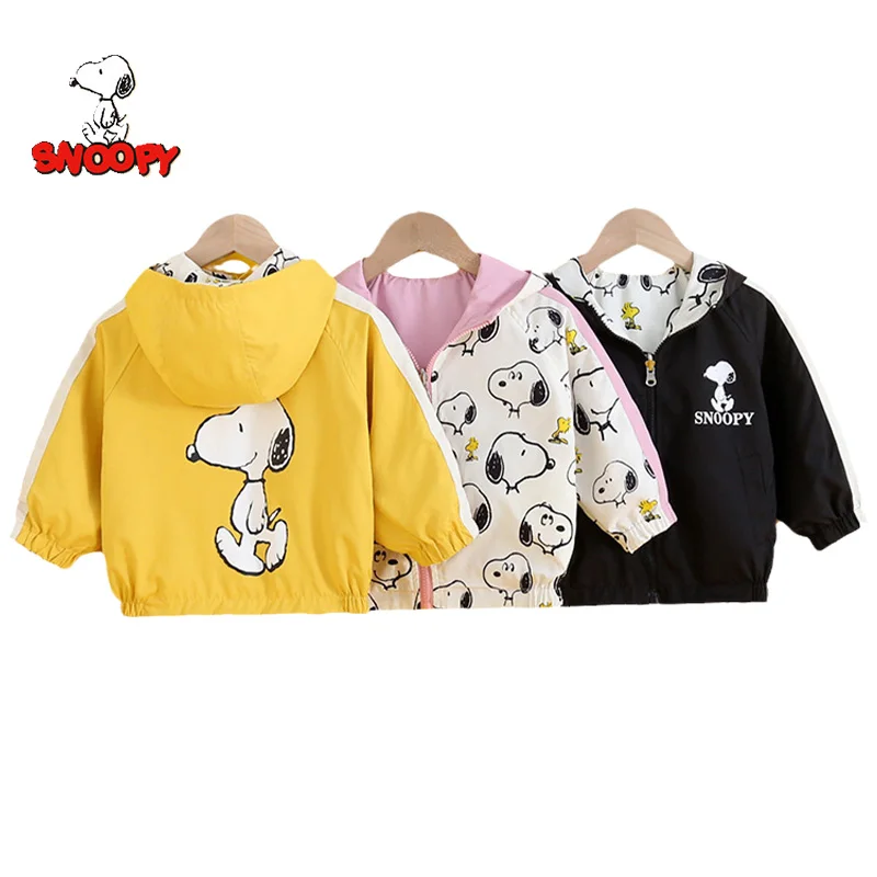 

Повседневная Спортивная одежда для мальчиков Snoopy, детская Двусторонняя одежда с мультяшным принтом, куртка, бейсбольная одежда, модная дет...