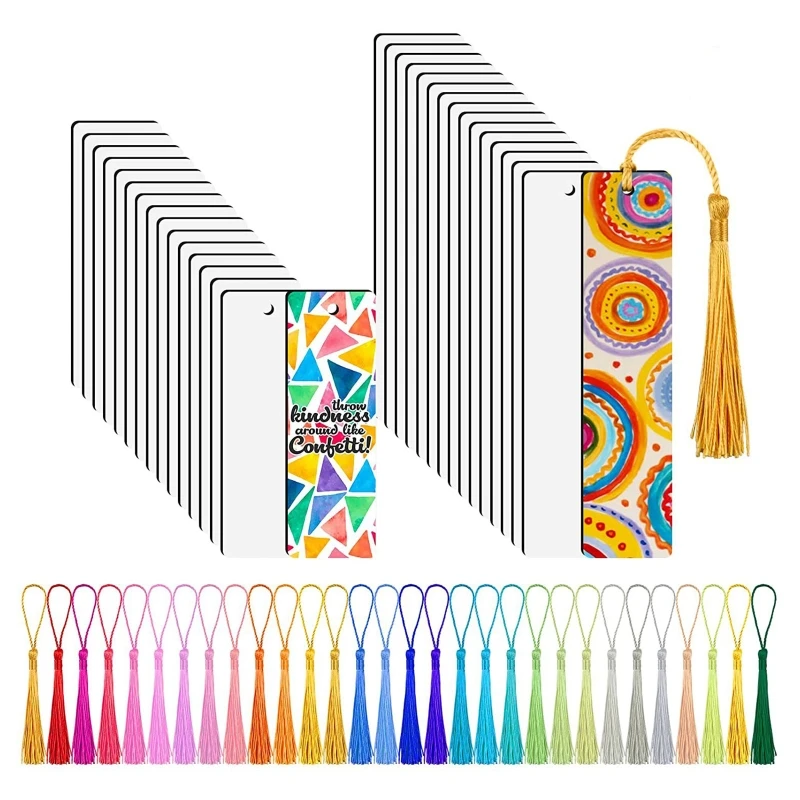 

652F 30pcs Double Sided Dye Sublimation Blank Bookmark Heat Transfer Blank with Colorful Tassel Diy Craft Neutral Fiberboard