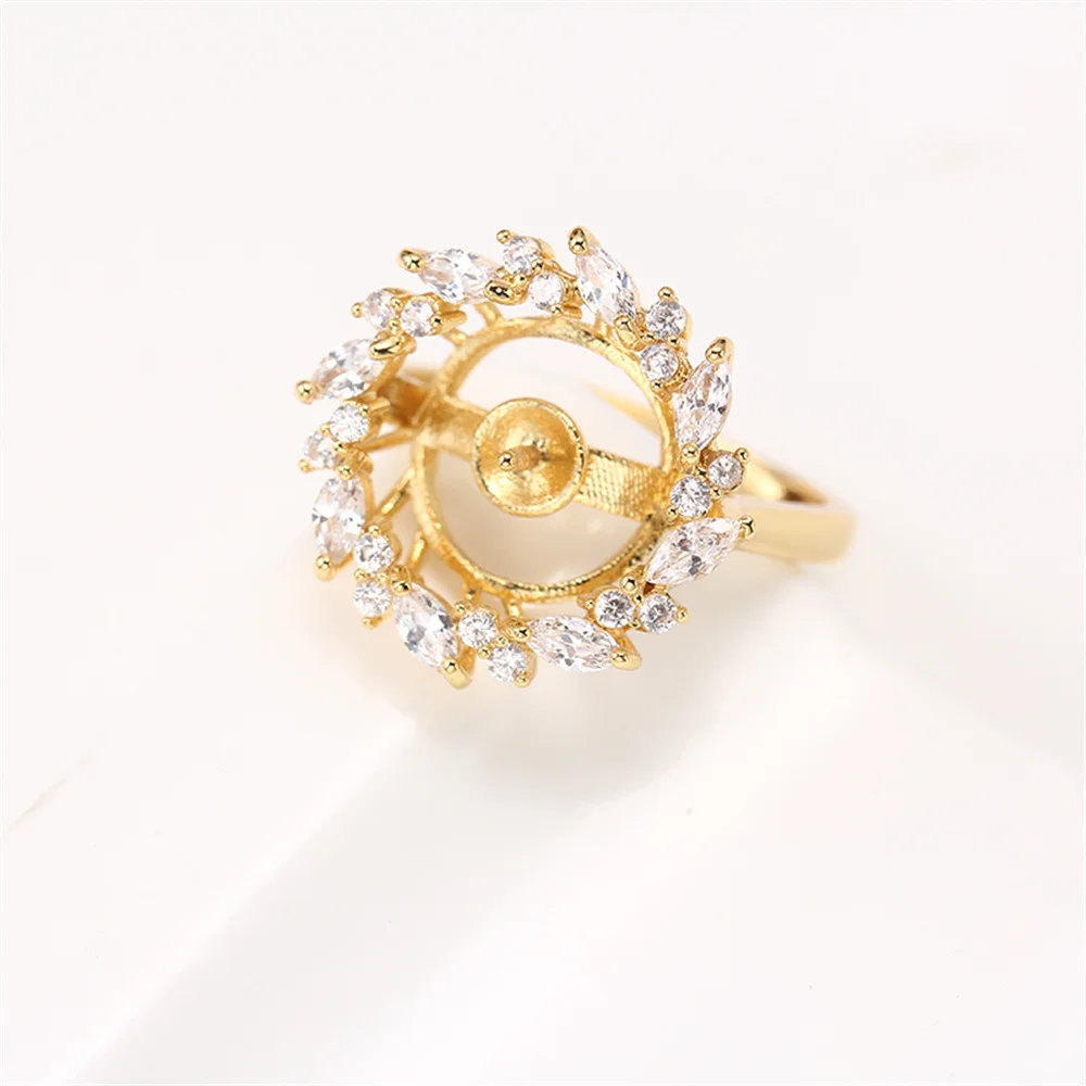 

14k gold colorful pearl horse eye zircon set ring open ring DIY accessories for women