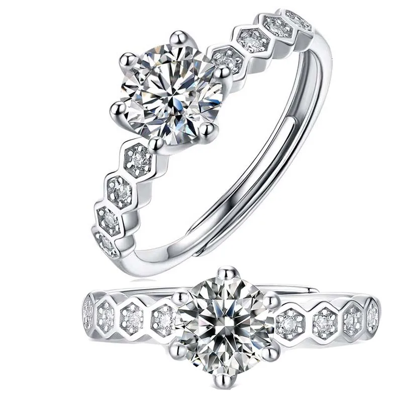 

Real 1-2-3 Carat D Color Moissanite Diamond Bubble Ring Adjustable Opening Rings 100% 925 Sterling Silver Luxury Band Love Token