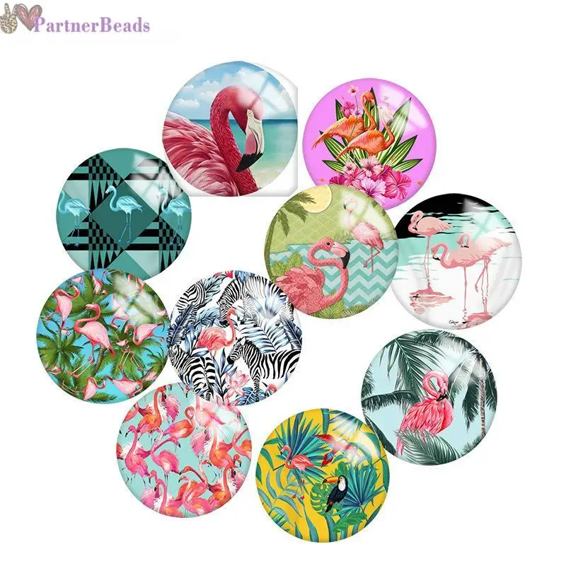 

Flamingo Round Photo Glass Cabochon Demo Flat Back Making Findings 20mm Snap Button N4541