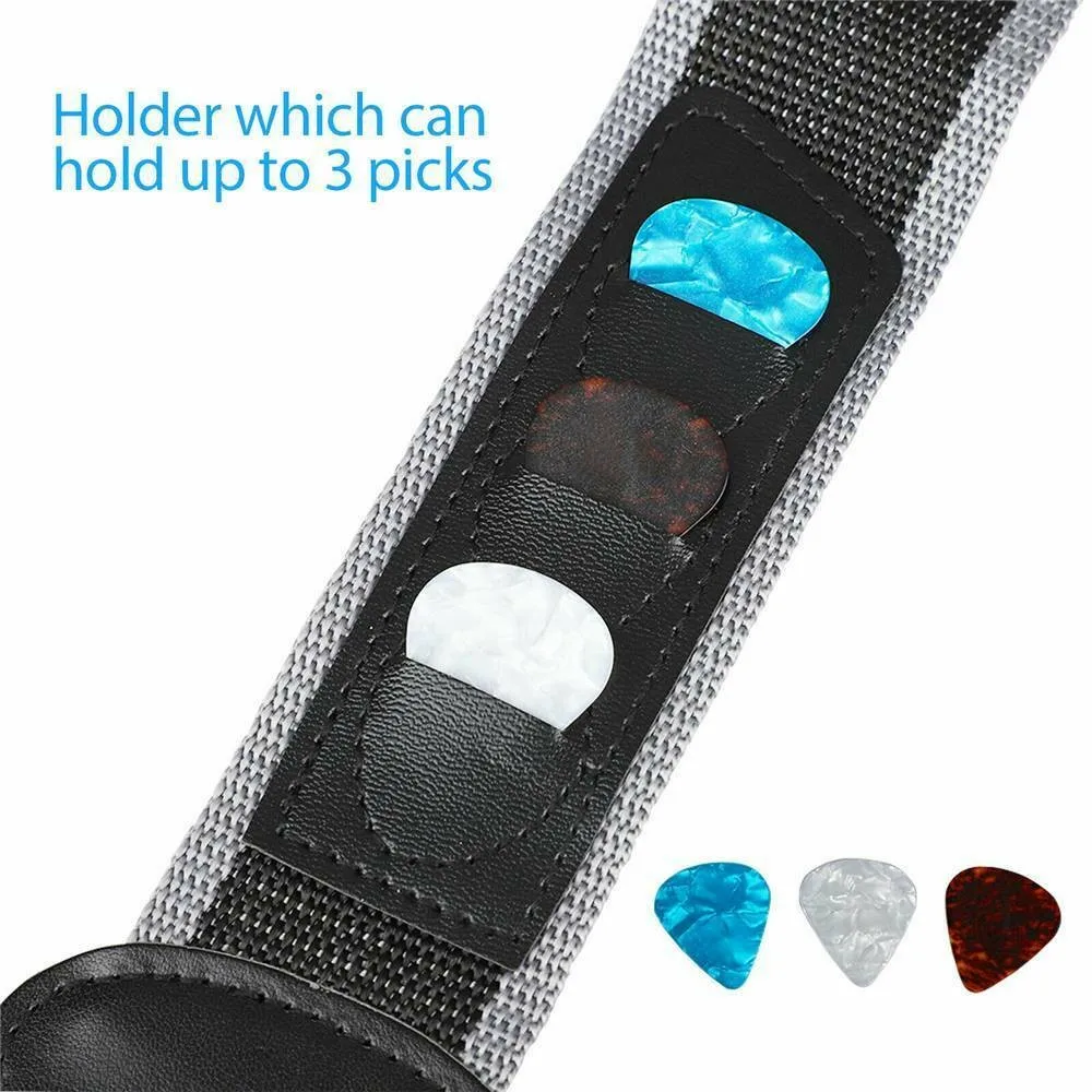

Adjustable Guitar Strap Belt With Picks Pocket For Acoustic Electric Bass Braided Nylon Straps With 3 Picks 87-140cm Accessories