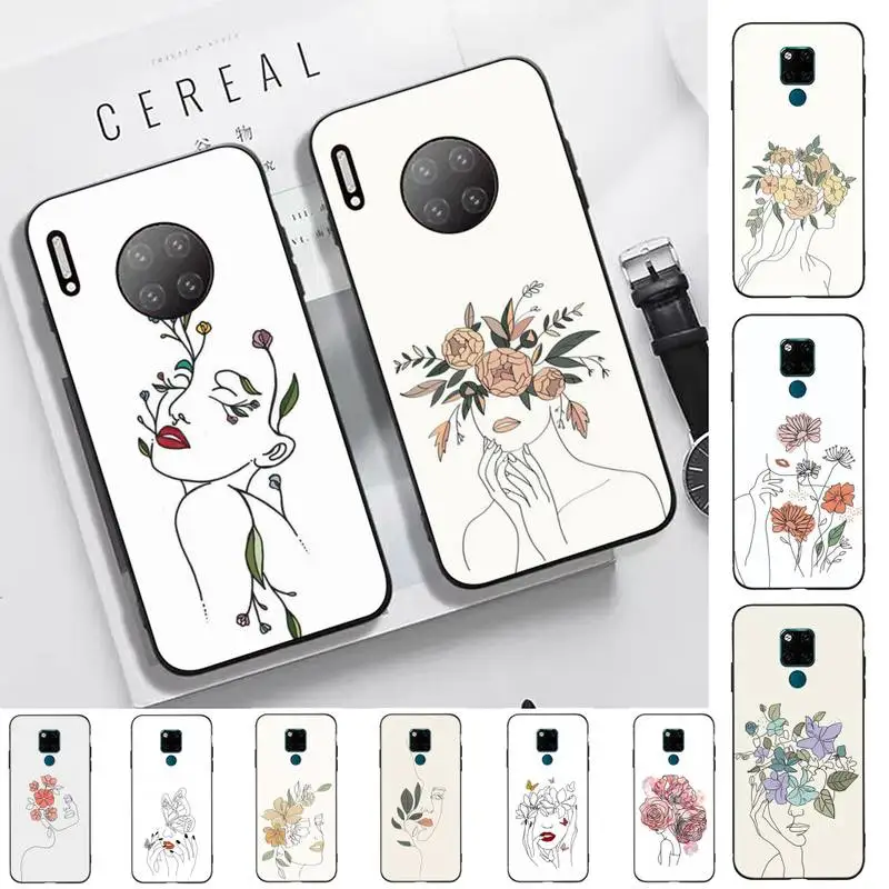 

Line Art Sketch Flower Girl Phone Case for Huawei Mate 20 10 9 40 30 lite pro X Nova 2 3i 7se