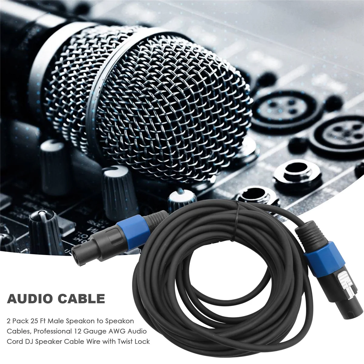 2 упаковки 25-футовых кабелей Speakon — профессиональный аудиокабель AWG длиной 12