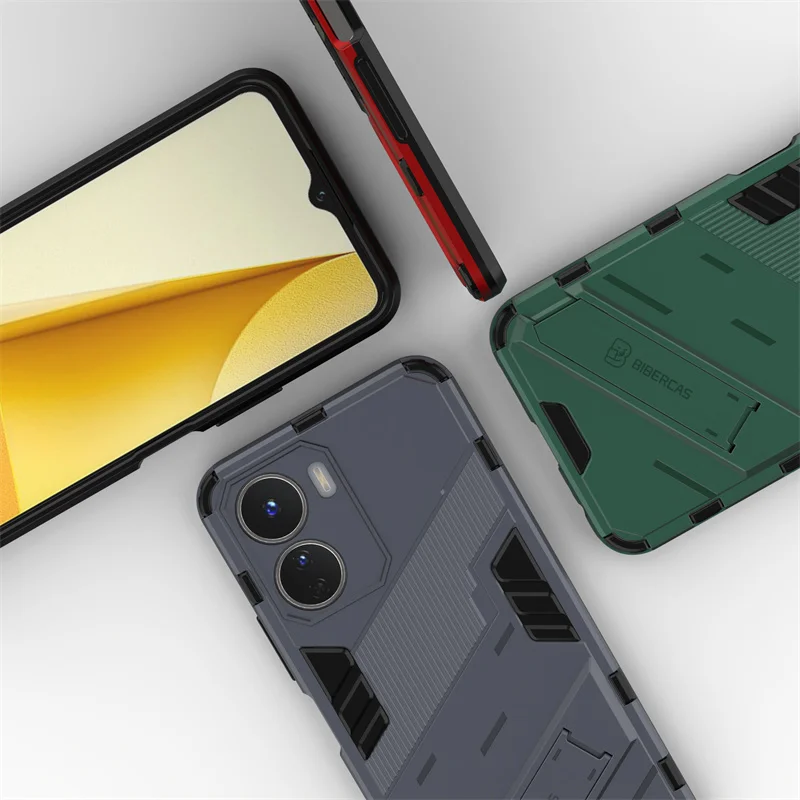 For Vivo Y16 Cover For Vivo Y16 Capas Shockproof New Phone Bumper Back Armor PC Kickstand Holder Cover For Vivo Y 16 Y16 Fundas