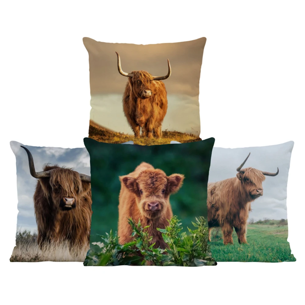 

Шотландская корова крупного рогатого скота, искусственная кожа, мягкая плюшевая наволочка, детский подарок, декоративные наволочки для под...