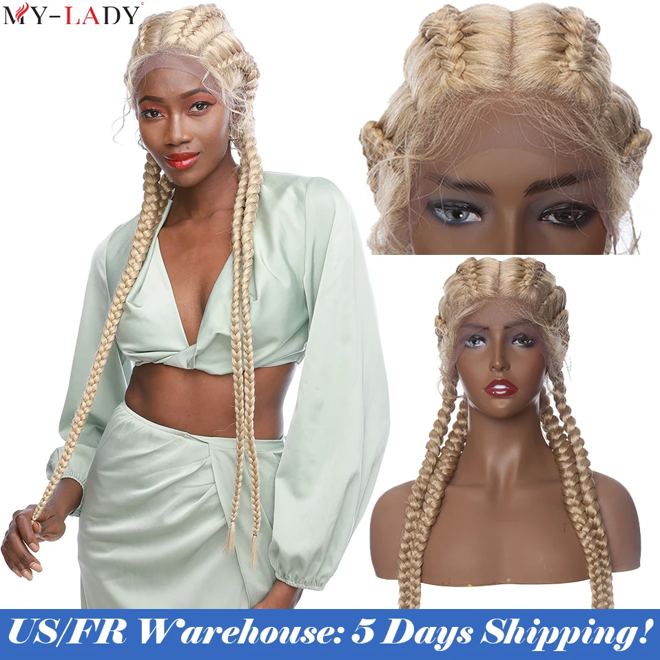 My-Lady Synthetic 35'' Cornrow Braids Wig Lace Front Wig With Baby Hair Wholesale Dutch Braid Lace Wigs For Black Women Afro Wig