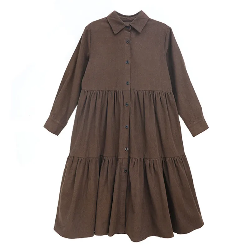 

6 to 16 years kids teenager girls fall winter corduroy flare midi dress children girl fashion buttoned shirt dresses clothes