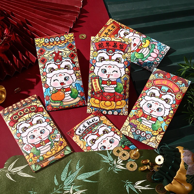 6 шт. красные конверты в виде змеи пакет денег китайский Новый год счастливые